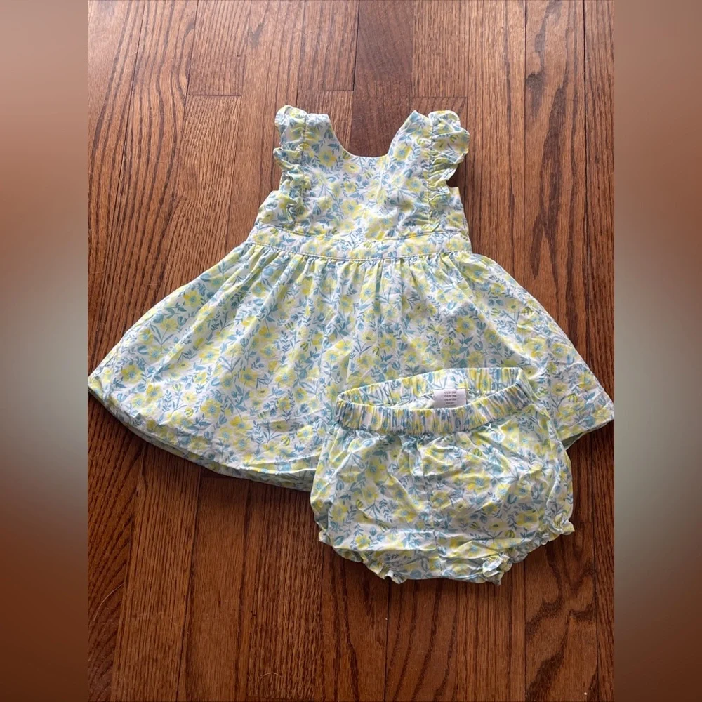 Tommy Bahama Baby Girls 0-3 Month Cotton Blue Yellow Floral Spring Bow Dress